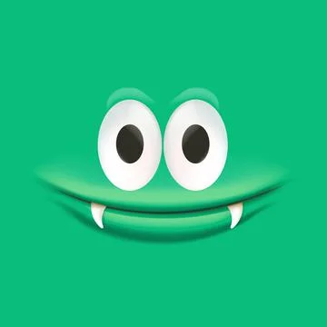 Vector funny green monster face with open mouth with fangs and eyes isolated on Stock Illustration