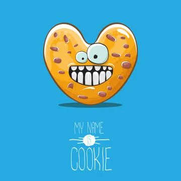 Vector funny hand drawn homemade heart shape cookie character isolated on blue Stock Illustration