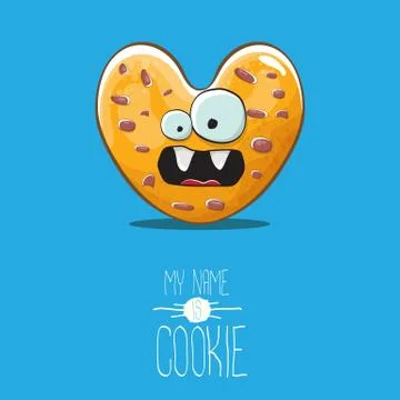 Vector funny hand drawn homemade heart shape cookie character isolated on blue Stock Illustration