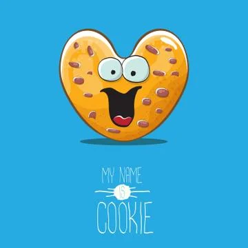 Vector funny hand drawn homemade heart shape cookie character isolated on blue Illustrazione stock