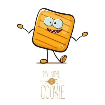 Vector funny hand drawn square cracker homemade chip cookie character isolated Illustrazione stock