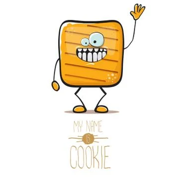 Vector funny hand drawn square cracker homemade chip cookie character isolated Illustrazione stock