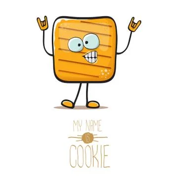 Vector funny hand drawn square cracker homemade chip cookie character isolated Illustrazione stock