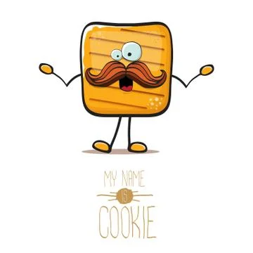 Vector funny hand drawn square cracker homemade chip cookie character isolated Illustrazione stock