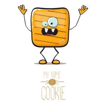 Vector funny hand drawn square cracker homemade chip cookie character isolated Illustrazione stock