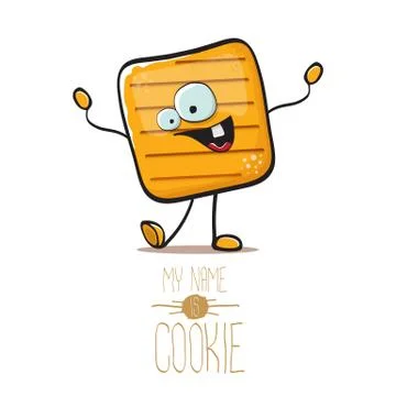 Vector funny hand drawn square cracker homemade chip cookie character isolated Illustrazione stock