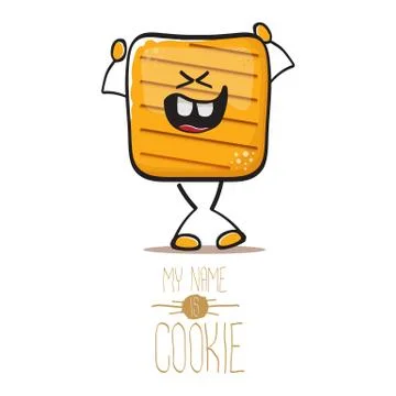 Vector funny hand drawn square cracker homemade chip cookie character isolated Illustrazione stock
