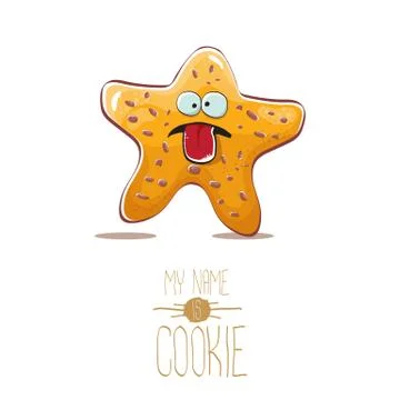 Vector funny hand drawn star shape cookie character isolated on white background Stock Illustration
