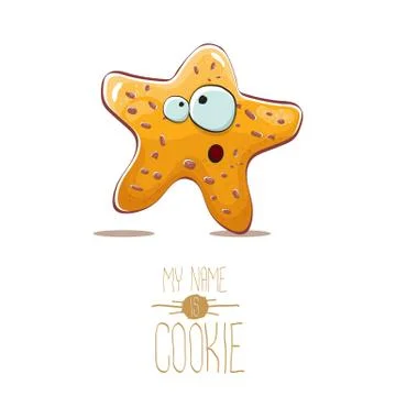 Vector funny hand drawn star shape cookie character isolated on white background Illustrazione stock