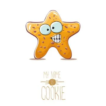 Vector funny hand drawn star shape cookie character isolated on white background Stock Illustration