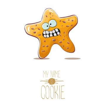 Vector funny hand drawn star shape cookie character isolated on white background Stock Illustration