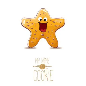 Vector funny hand drawn star shape cookie character isolated on white background Stock Illustration