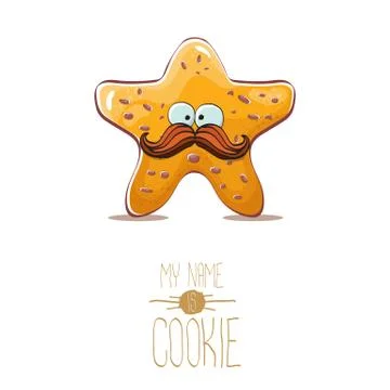 Vector funny hand drawn star shape cookie character isolated on white background Illustrazione stock