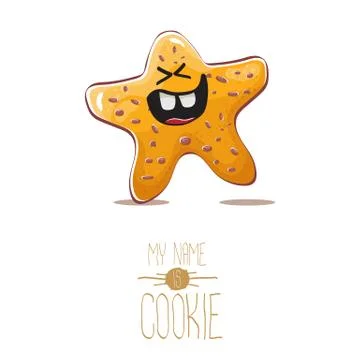 Vector funny hand drawn star shape cookie character isolated on white background Stock Illustration