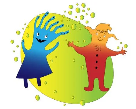 Vector funny monsters on a yellow-green background Stock Illustration