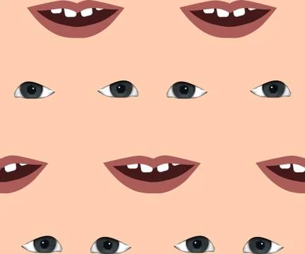 Vector funny pattern with lips and eyes. Seamless texture Stock Illustration