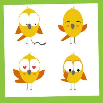 Vector funny small birds icon set Stock Illustration