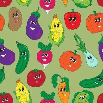 Vector funny vegetables seamless pattern. Illustrazione stock