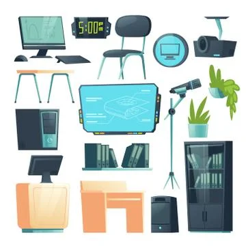 Vector furniture for school computer classroom イラスト素材
