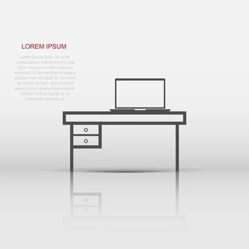 Vector furniture table with laptop computer icon in flat style. Table sign .. Stock Illustration