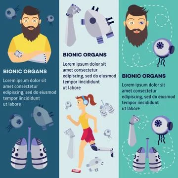 Vector futuristic bionic prosthesis organs banners Stock Illustration