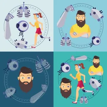Vector futuristic bionic prosthesis organs banners Stock Illustration