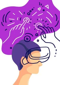 Vector futuristic design. Head, face of man with glasses of virtual reality A Stock Illustration