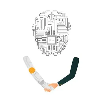 Vector futuristic robots, people interaction icons イラスト素材