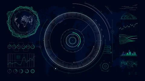 Vector futuristic user interface HUD design graphs and charts, Global digital Stock Illustration