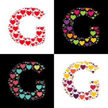 Vector G alphabet with various heart shape Illustrazione stock