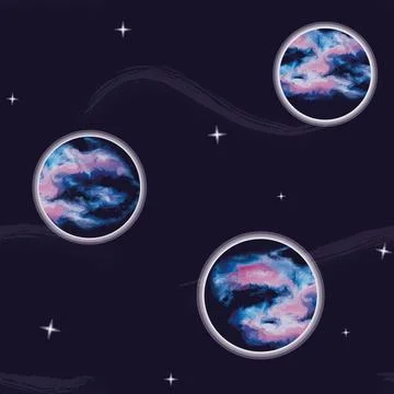 Vector Galaxy Planets in Space with Stars background seamless pattern backgro Stock Illustration