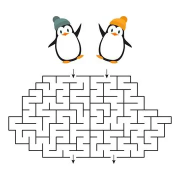 Vector game - labyrinth for two with cute cartoon penguins for teaching chi.. Stock Illustration