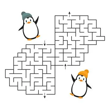 Vector game - a labyrinth for two with cute cartoon penguins for teaching Stock Illustration