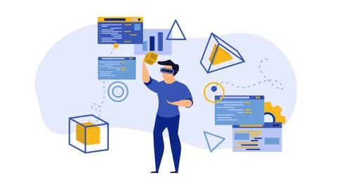 Vector game tech VR virtual reality technology illustration digital. Glass de Illustrazione stock