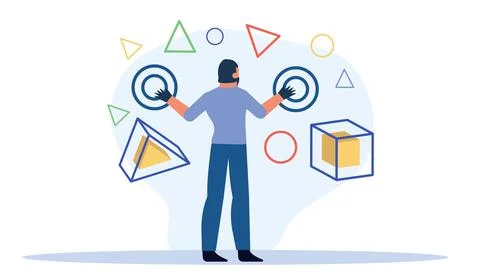 Vector game tech VR virtual reality technology illustration digital. Glass .. Illustrazione stock