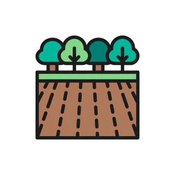 Vector garden landscape flat color line icon. Illustrazione stock
