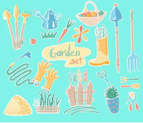 Vector garden set: tools for plants  Stock Illustration