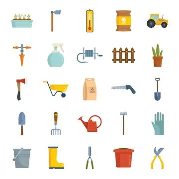 Vector Gardeninig instruments flat icons collection isolated on white Illustrazione stock