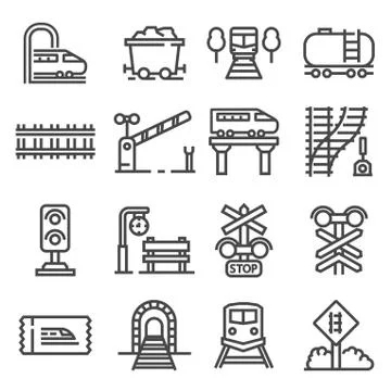 Vector gary rain and railways icon set. Stock Illustration
