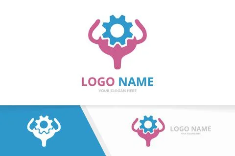 Vector gear and bladder logo combination. Urinary tract logotype design template Stock Illustration