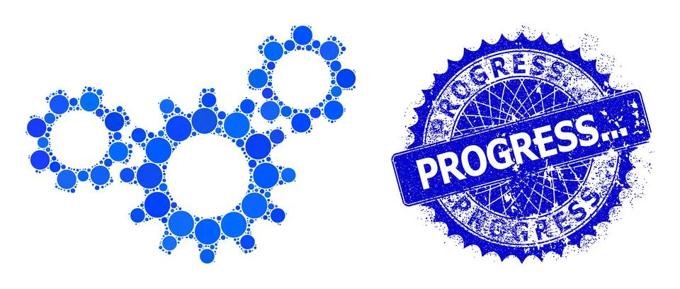 Vector Gear Mechanism Composition of Small Circles and Textured Progress... Seal Ilustración de archivo
