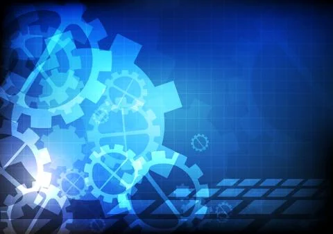 Vector : Gears and abstract square on blue background Stock Illustration