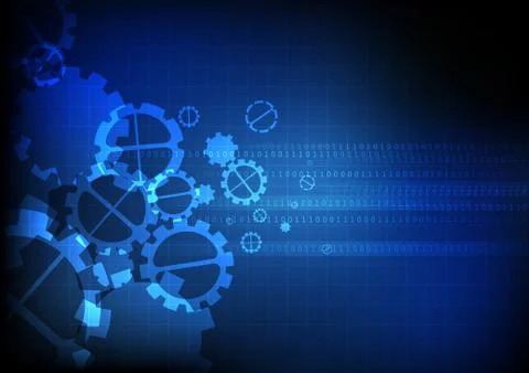 Vector : Gears and binary number on grid blue background Stock Illustration