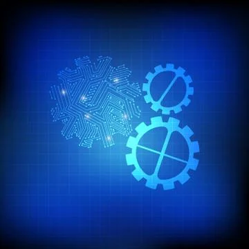 Vector : Gears and electronic circuit on grid blue background Stock Illustration