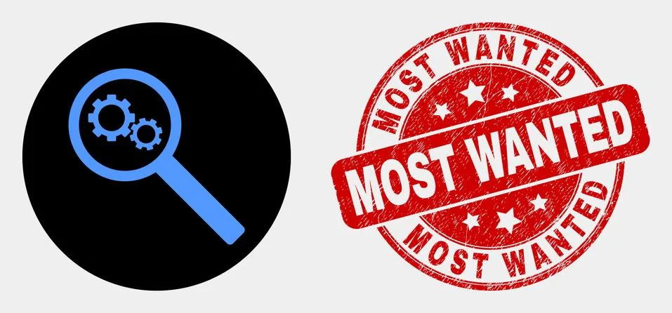 Vector Gears Audit Icon and Distress Most Wanted Stamp Seal 스톡 일러스트