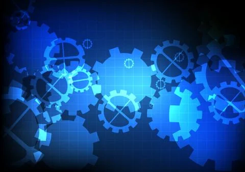 Vector : Gears on grid blue background Stock Illustration