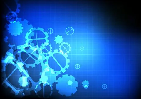 Vector : Gears on grid blue background Stock Illustration