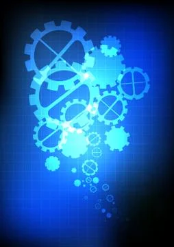 Vector : Gears on grid blue background Stock Illustration