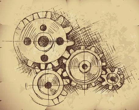 Vector gears on old paper Stock-Illustration