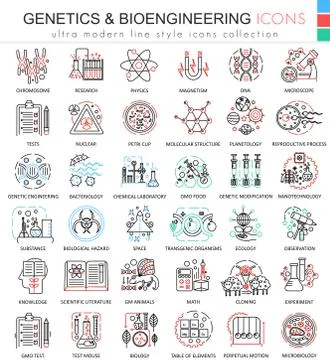 Vector Genetics and biochemistry color flat line outline icons for apps and web Ilustración de archivo